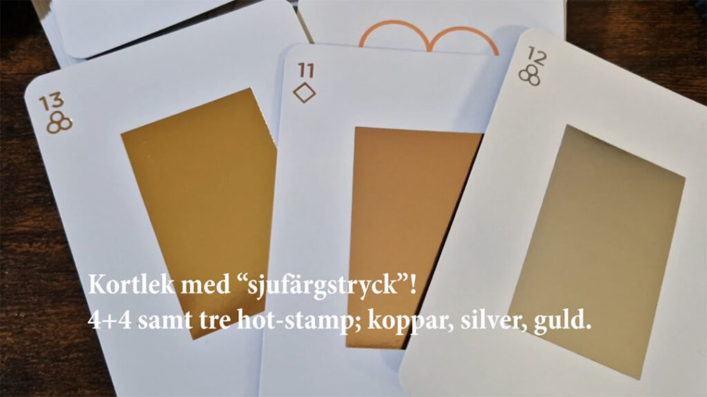 En unik kortlek med fyräfrgstryck plus tre folieringar! Sjufärgers produktion!